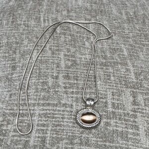 Sterling-Style Silver Necklace with Brown Stone Pendant